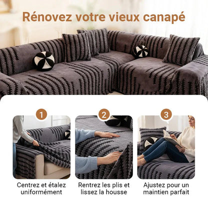 Housse de canapé en peluche douce et antidérapante